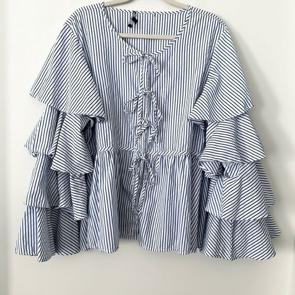 Dice Striped Tiered Sleeve Blouse 2X - Picture 1 of 7